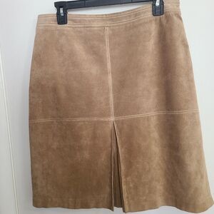 Ann Taylor Loft Vintage Suede Leather Natural Neutral Beige Tan Skirt Sz 12P